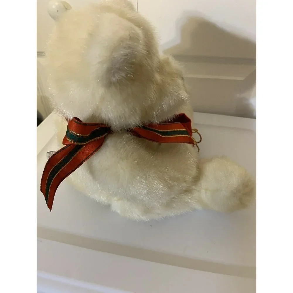 GUND CHRISTMAS PRESENT RED SATIN BAG PLUSH CREAM TEDDY BEAR 43475 STUFFED ANIMAL